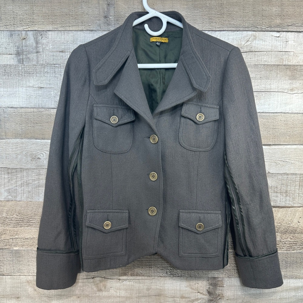 Mandorla Italia Womens Taupe Brown Wool Blend Military Style Jacket Size‎ 46